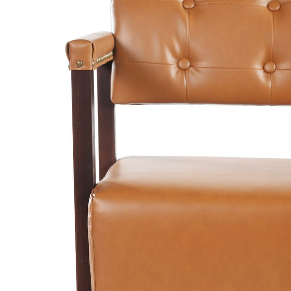 English Elm 2-Piece Mid-Century Reception Bench Set Tufted PU Leather with Copper Nailhead Salon Spa Dark Brown N753S000057D