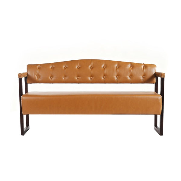 English Elm 2-Piece Mid-Century Reception Bench Set Tufted PU Leather with Copper Nailhead Salon Spa Dark Brown N753S000057D