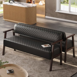 English Elm 2 Pack Diamond Tufted PU Leather Reception Benches with Solid Wood Armrests for Salons N753S000058B