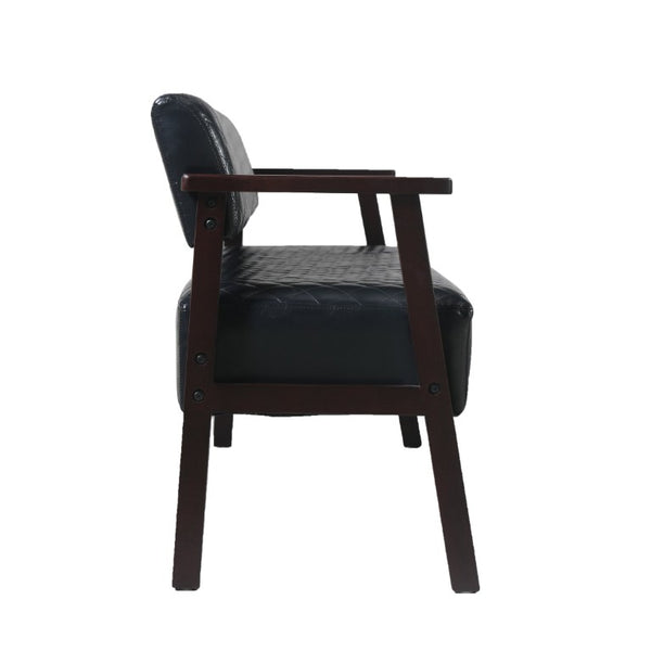 English Elm 2 Pack Diamond Tufted PU Leather Reception Benches with Solid Wood Armrests for Salons N753S000058B