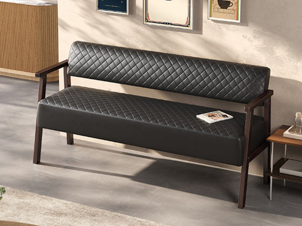 English Elm 2 Pack Diamond Tufted PU Leather Reception Benches with Solid Wood Armrests for Salons N753S000058B