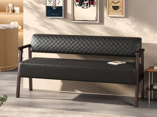 English Elm 2 Pack Diamond Tufted PU Leather Reception Benches with Solid Wood Armrests for Salons N753S000058B