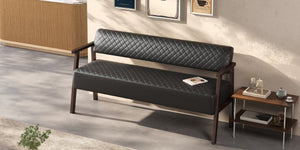 English Elm 2 Pack Diamond Tufted PU Leather Reception Benches with Solid Wood Armrests for Salons N753S000058B