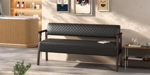 English Elm 2 Pack Diamond Tufted PU Leather Reception Benches with Solid Wood Armrests for Salons N753S000058B
