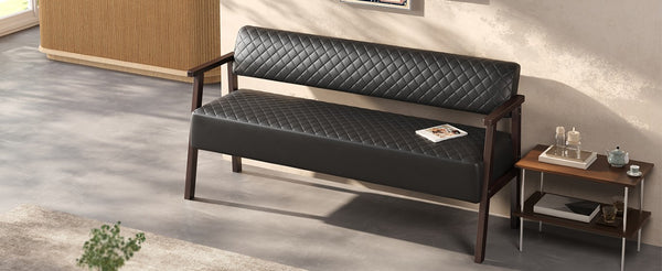 English Elm 2 Pack Diamond Tufted PU Leather Reception Benches with Solid Wood Armrests for Salons N753S000058B