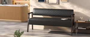 English Elm 2 Pack Diamond Tufted PU Leather Reception Benches with Solid Wood Armrests for Salons N753S000058B