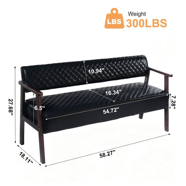 English Elm 2 Pack Diamond Tufted PU Leather Reception Benches with Solid Wood Armrests for Salons N753S000058B