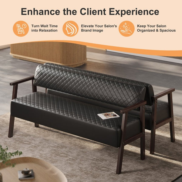 English Elm 2 Pack Diamond Tufted PU Leather Reception Benches with Solid Wood Armrests for Salons N753S000058B