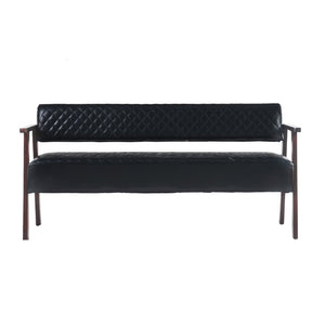 English Elm 2 Pack Diamond Tufted PU Leather Reception Benches with Solid Wood Armrests for Salons N753S000058B
