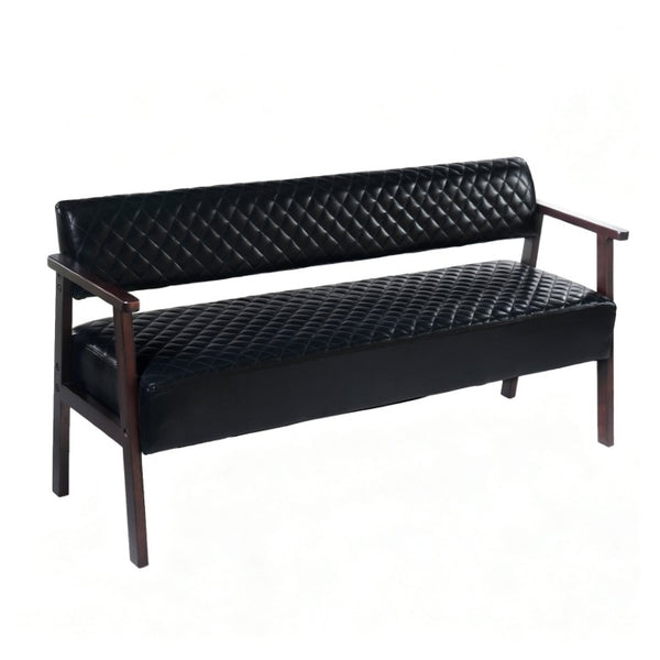 English Elm 2 Pack Diamond Tufted PU Leather Reception Benches with Solid Wood Armrests for Salons N753S000058B