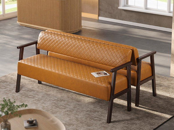 English Elm 2 Pack Diamond Quilted PU Leather Reception Benches with Solid Wood Armrests for Salons N753S000058D