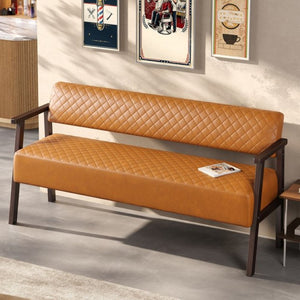 English Elm 2 Pack Diamond Quilted PU Leather Reception Benches with Solid Wood Armrests for Salons N753S000058D