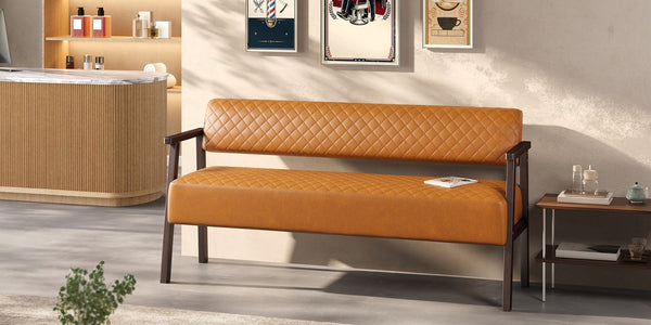 English Elm 2 Pack Diamond Quilted PU Leather Reception Benches with Solid Wood Armrests for Salons N753S000058D
