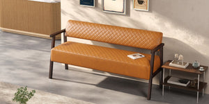 English Elm 2 Pack Diamond Quilted PU Leather Reception Benches with Solid Wood Armrests for Salons N753S000058D