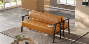 English Elm 2 Pack Diamond Quilted PU Leather Reception Benches with Solid Wood Armrests for Salons N753S000058D