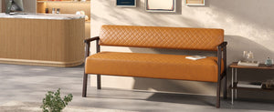 English Elm 2 Pack Diamond Quilted PU Leather Reception Benches with Solid Wood Armrests for Salons N753S000058D
