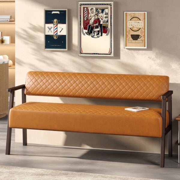 English Elm 2 Pack Diamond Quilted PU Leather Reception Benches with Solid Wood Armrests for Salons N753S000058D