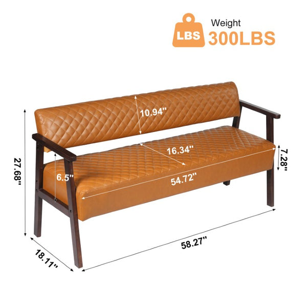 English Elm 2 Pack Diamond Quilted PU Leather Reception Benches with Solid Wood Armrests for Salons N753S000058D