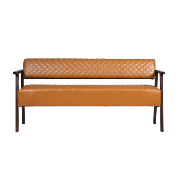 English Elm 2 Pack Diamond Quilted PU Leather Reception Benches with Solid Wood Armrests for Salons N753S000058D