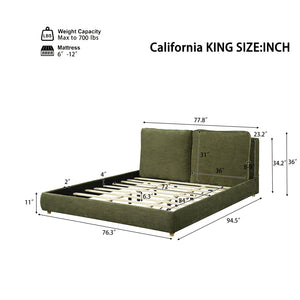 English Elm California King Platform Bed Cotton Linen Upholstered Frame with Pillow Headboard N757C402356V