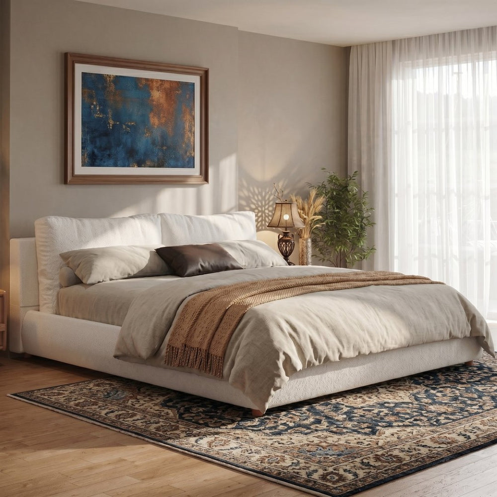 English Elm California King Boucle Platform Bed Pillow Headboard Solid Wood Legs Modern Frame N757C402356W
