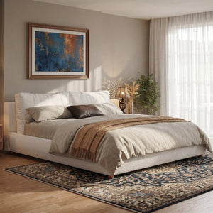 English Elm California King Boucle Platform Bed Pillow Headboard Solid Wood Legs Modern Frame N757C402356W