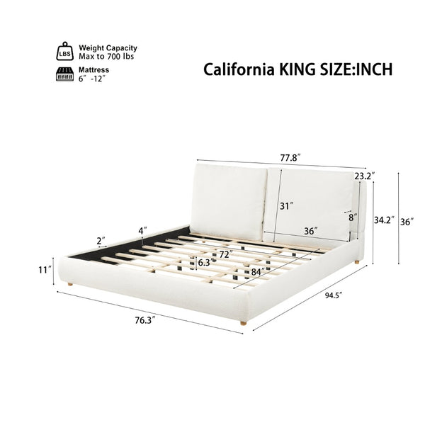 English Elm California King Boucle Platform Bed Pillow Headboard Solid Wood Legs Modern Frame N757C402356W