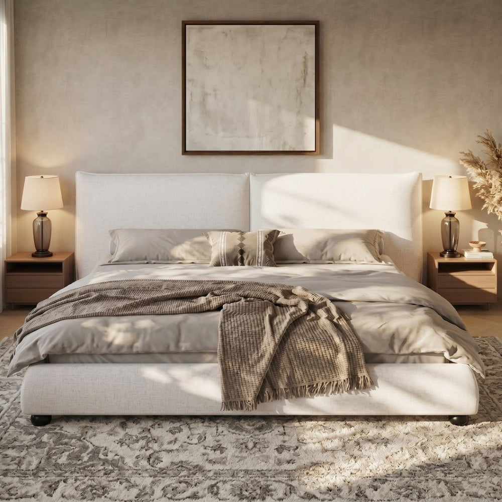 English Elm California King Linen Upholstered Platform Bed Pillow Back Headboard Modern Bedroom N757C420233W
