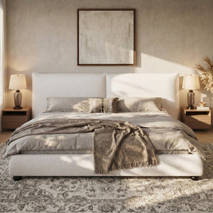 English Elm California King Linen Upholstered Platform Bed Pillow Back Headboard Modern Bedroom N757C420233W
