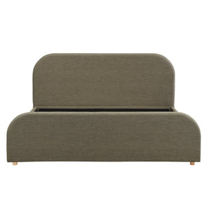 English Elm King Linen Upholstered Bed Curved Padded Headboard Solid Wood Legs Modern Bedroom N757K343405G