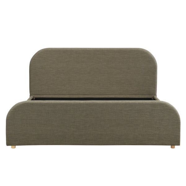 English Elm King Linen Upholstered Bed Curved Padded Headboard Solid Wood Legs Modern Bedroom N757K343405G