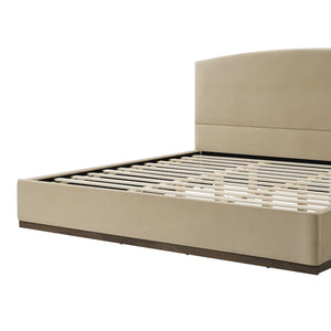 English Elm King Velvet Platform Bed Curved Upholstered Headboard Solid Rubberwood Base Modern Bedroom N757K388163M