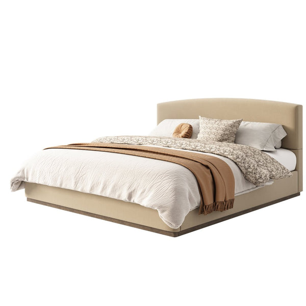 English Elm King Velvet Platform Bed Curved Upholstered Headboard Solid Rubberwood Base Modern Bedroom N757K388163M