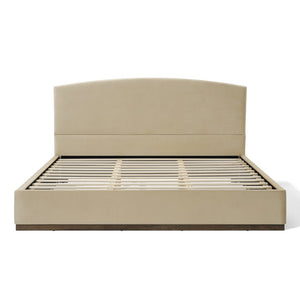 English Elm King Velvet Platform Bed Curved Upholstered Headboard Solid Rubberwood Base Modern Bedroom N757K388163M