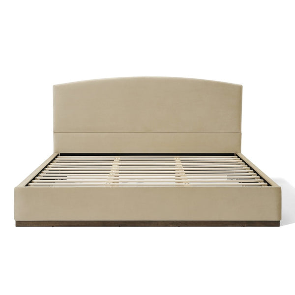 English Elm King Velvet Platform Bed Curved Upholstered Headboard Solid Rubberwood Base Modern Bedroom N757K388163M