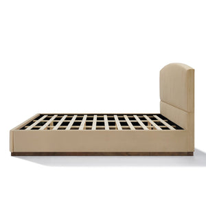 English Elm King Velvet Platform Bed Curved Upholstered Headboard Solid Rubberwood Base Modern Bedroom N757K388163M