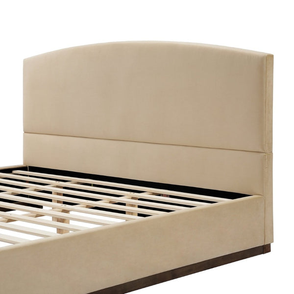 English Elm King Velvet Platform Bed Curved Upholstered Headboard Solid Rubberwood Base Modern Bedroom N757K388163M