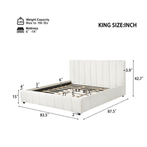 English Elm King Boucle Upholstered Bed Tall Tufted Headboard Refined Minimalist Bedroom Frame N757K401170W