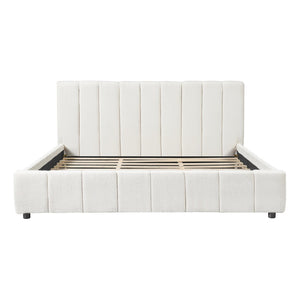 English Elm King Boucle Upholstered Bed Tall Tufted Headboard Refined Minimalist Bedroom Frame N757K401170W