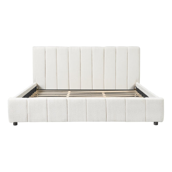 English Elm King Boucle Upholstered Bed Tall Tufted Headboard Refined Minimalist Bedroom Frame N757K401170W