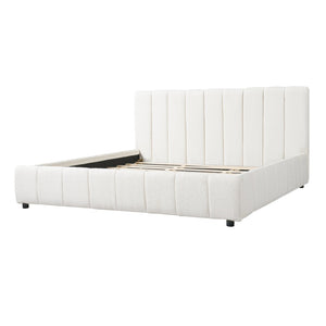 English Elm King Boucle Upholstered Bed Tall Tufted Headboard Refined Minimalist Bedroom Frame N757K401170W