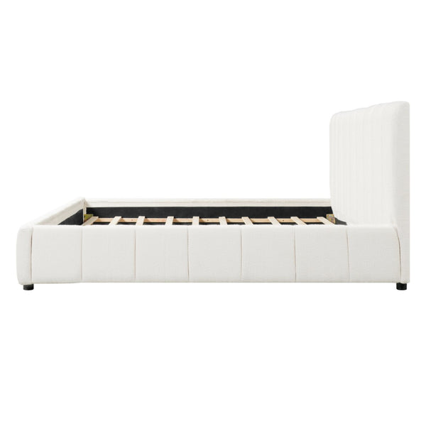 English Elm King Boucle Upholstered Bed Tall Tufted Headboard Refined Minimalist Bedroom Frame N757K401170W
