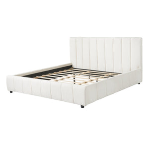 English Elm King Boucle Upholstered Bed Tall Tufted Headboard Refined Minimalist Bedroom Frame N757K401170W