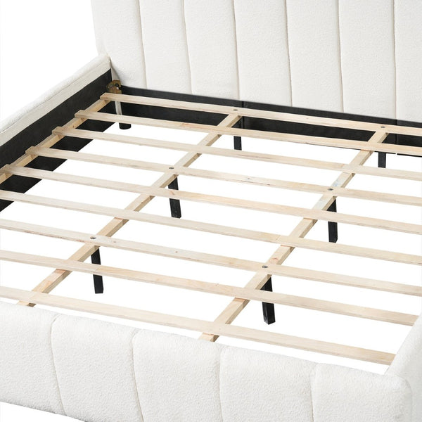 English Elm King Boucle Upholstered Bed Tall Tufted Headboard Refined Minimalist Bedroom Frame N757K401170W