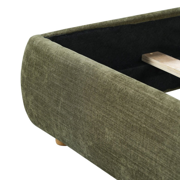 English Elm King Platform Bed Cotton Linen Upholstered Headboard Solid Wood Legs Minimalist Bedroom N757K402352V