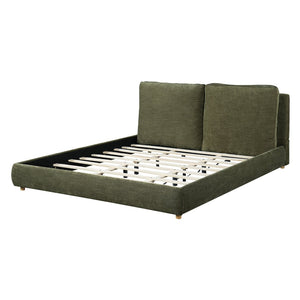 English Elm King Platform Bed Cotton Linen Upholstered Headboard Solid Wood Legs Minimalist Bedroom N757K402352V
