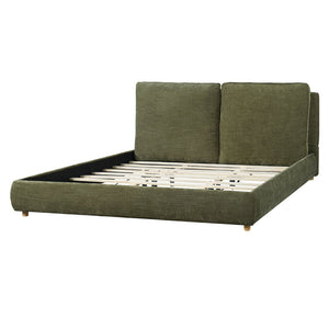 English Elm King Platform Bed Cotton Linen Upholstered Headboard Solid Wood Legs Minimalist Bedroom N757K402352V