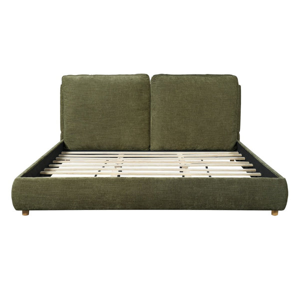 English Elm King Platform Bed Cotton Linen Upholstered Headboard Solid Wood Legs Minimalist Bedroom N757K402352V