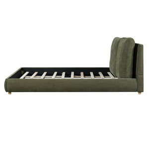 English Elm King Platform Bed Cotton Linen Upholstered Headboard Solid Wood Legs Minimalist Bedroom N757K402352V