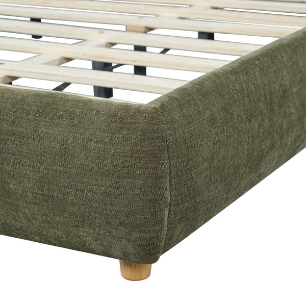 English Elm King Platform Bed Cotton Linen Upholstered Headboard Solid Wood Legs Minimalist Bedroom N757K402352V